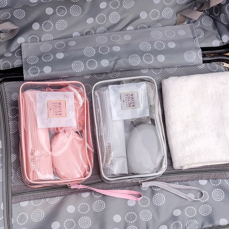 In Stock Travel Transparent PVC Zipper Bag Toiletry Kit Portable Handheld Wash Care Set Packaging Bag Wholesale