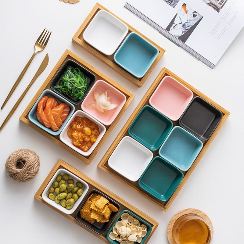 Creative Square Ceramic Snack Plate Divided Plate Nut Sauce Fruit Dish Home Use KTV Plate Durable Tableware Rectangular Tray