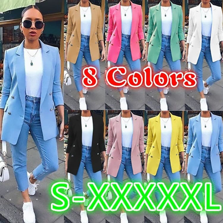 AliExpress Wish Amazon 2024 Fall/Winter European and American Fashion Notch Lapel Cardigan Mid-Length Elegant Blazer for Women