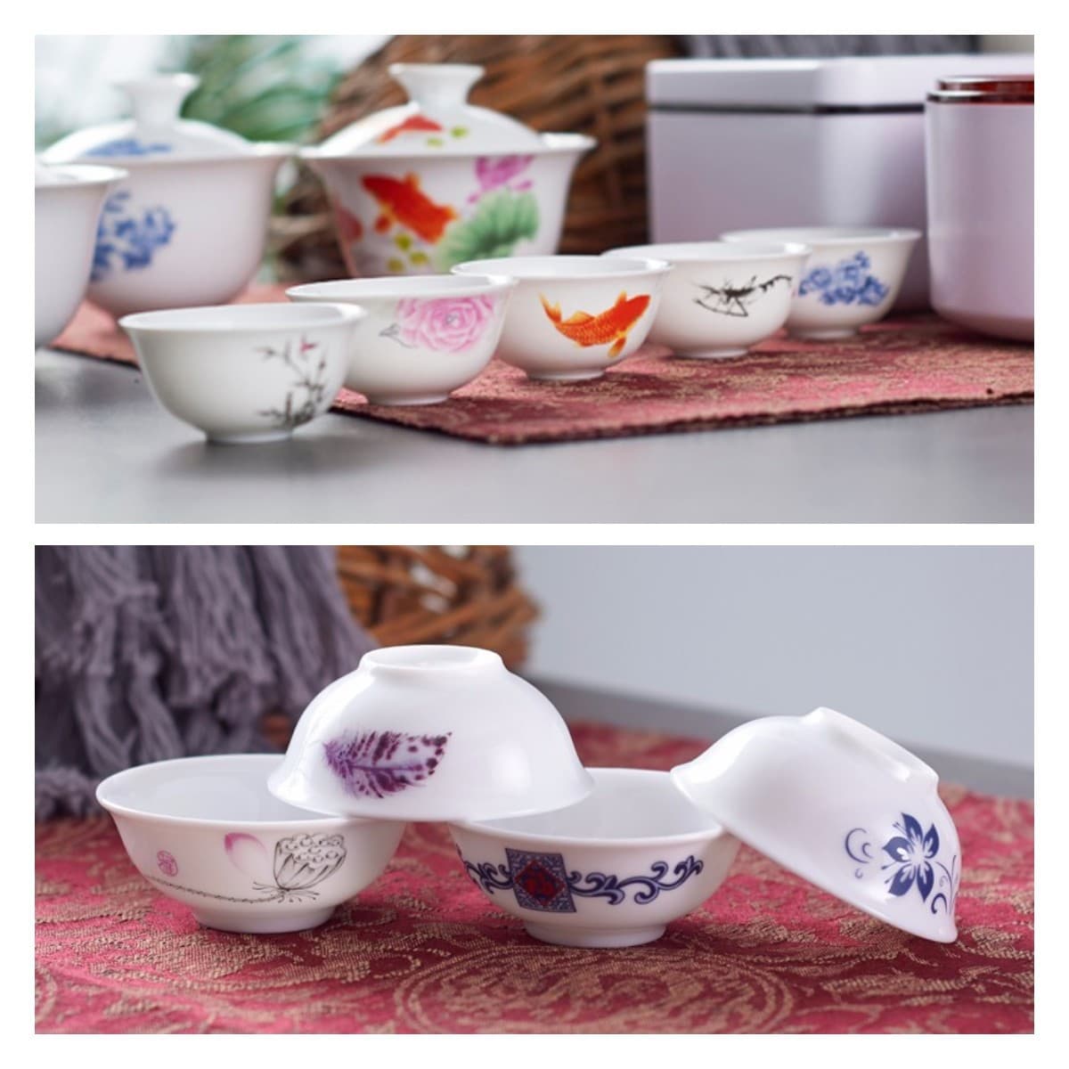 White Porcelain and Jade Porcelain Tea Tasting Cup, Kung Fu Tea Set Small Tea Cup, Single Blue and White Chaozhou Painted Small Tea Bowl, Host Cup
