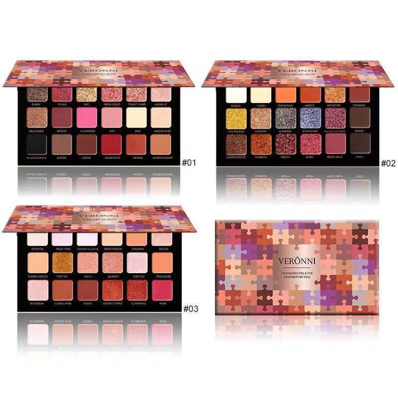 VERONNI 18-Color Eyeshadow Palette, Shimmer and Matte Eyeshadow, Earth Tones, Nude Makeup, Beginner Makeup Eyeshadow Palette