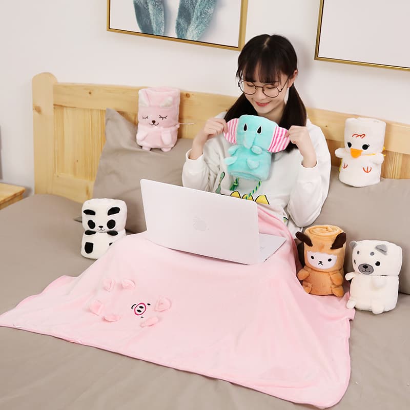 Seasonal Cartoon Cute Fleece Throw Blanket, Flannel Nap Blanket, Warm Blanket 2-in-1 Small Blanket, Double-Sided Cover Blanket