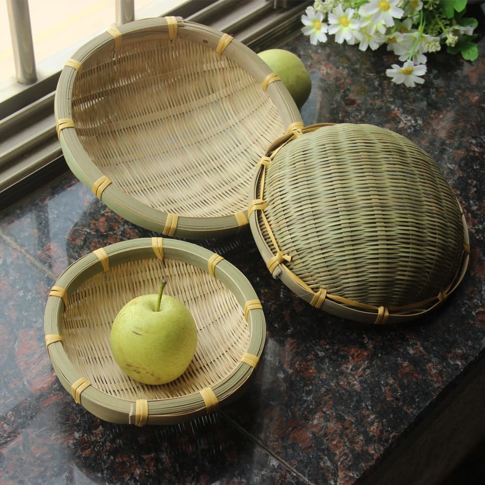 Bamboo Woven Products, Bamboo Basket, Kitchen Vegetable Washing Basket, Home Storage Bread Basket, Colander, Round Winnowing Basket, Small Bamboo Basket