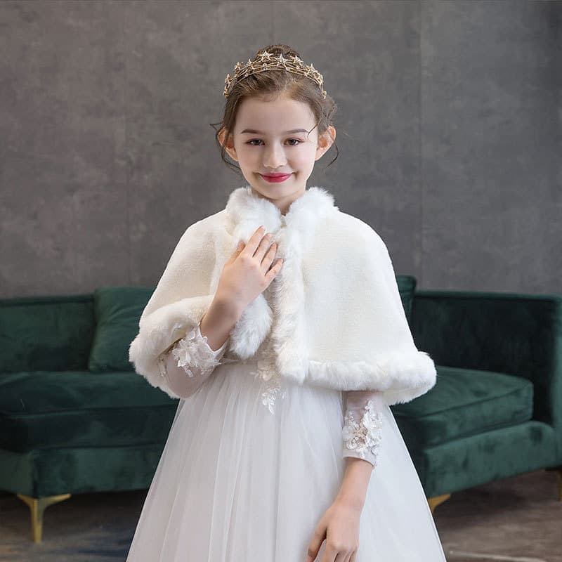 Flower Girl Wedding Dress Fleece Vest, Outdoor Baby Soft Thickened 2021 Shawl Coat, Children's Cape Cloak for Winter