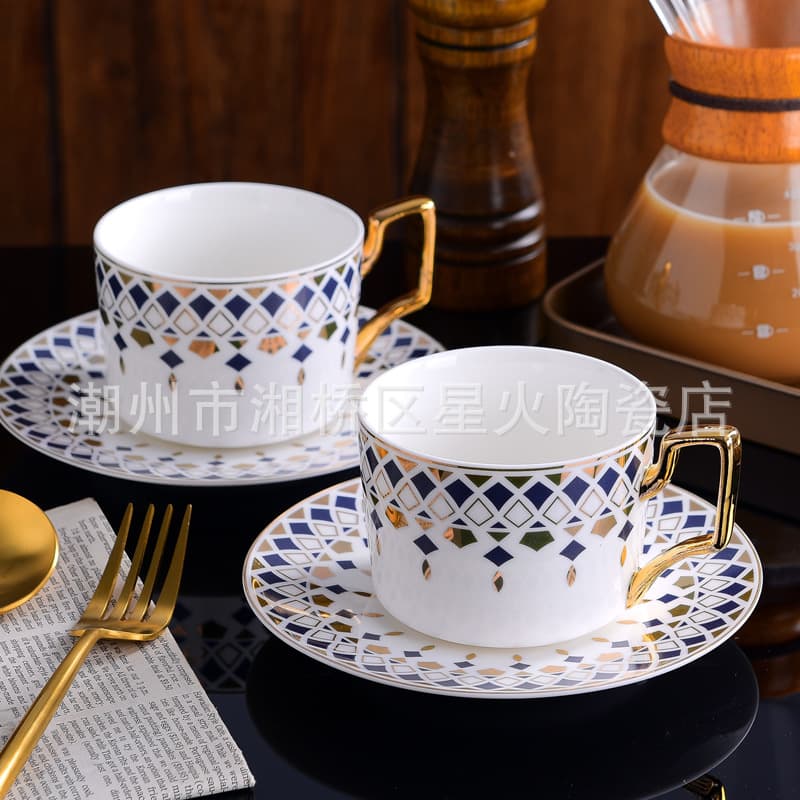 Premium European Bone China Cup Ceramic Water Cup Gold Rim Coffee Cup and Saucer Set Afternoon Tea Bone China Cup