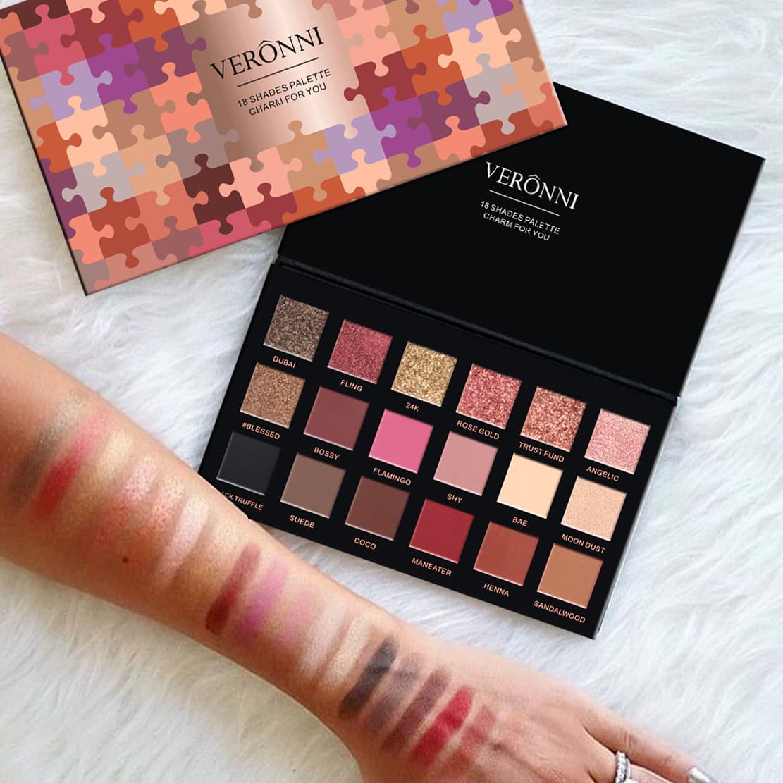 VERONNI 18-Color Rose Gold Eyeshadow Palette Desert Palette Putty Mermaid Gold Eyeshadow Makeup Palette