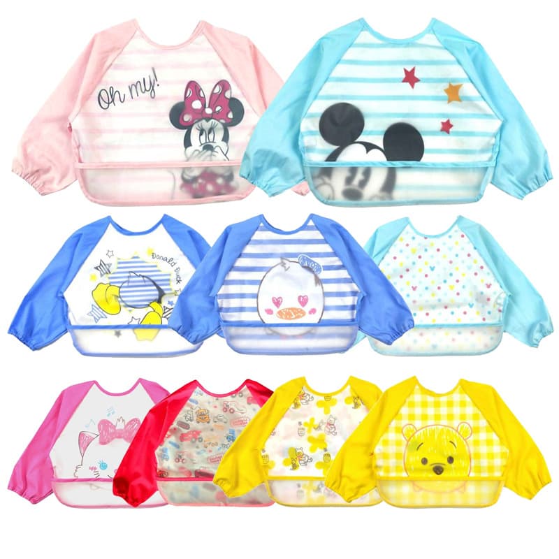 New D family cartoon daily single waterproof EVA reverse dressing foreign trade sleeved smock bib 14 color rice pocket painting clothes