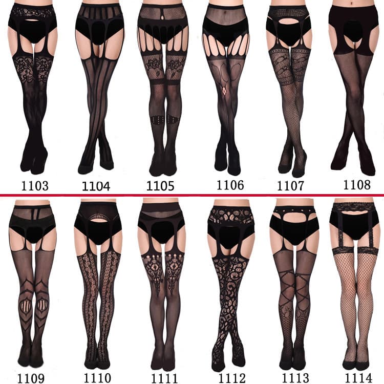 Sexy black stockings, mesh jacquard garter belt, one-piece pantyhose, European and American export source.