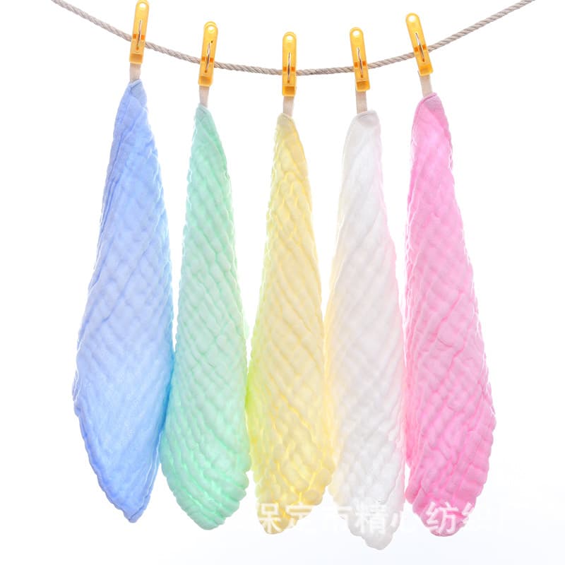 Wholesale Six-Layer Cotton Gauze Small Towel Baby Face Towel Bib 2 Solid Color Printed Small Towel
