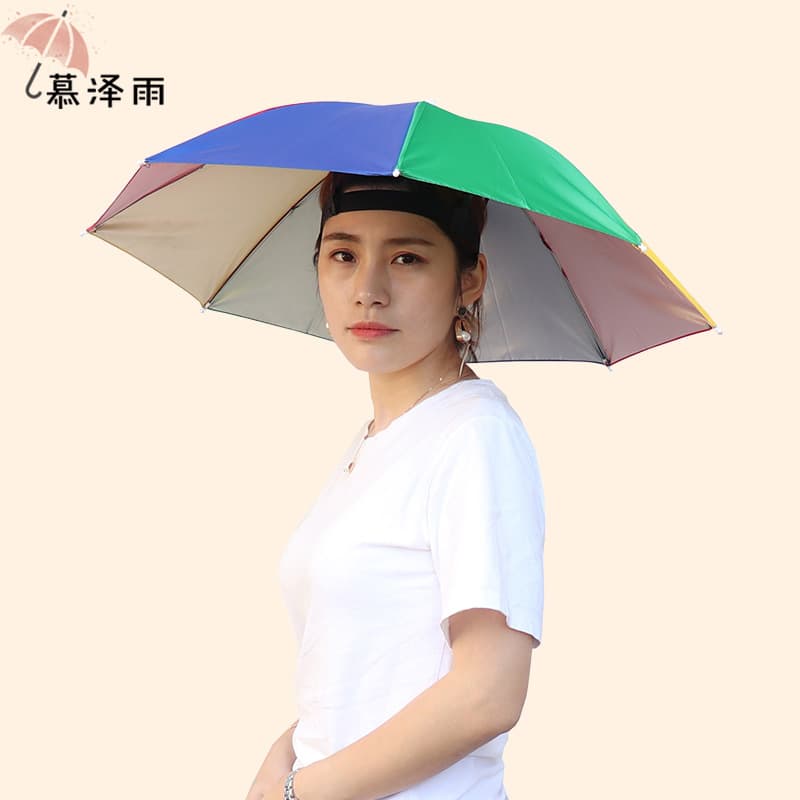Hat Umbrella Wholesale, 69cm Diameter Large Head-Worn Rain Umbrella, Street Vendor Hat Umbrella, Rainbow Promotional Umbrella, Lightweight Tea Picking Hat Umbrella