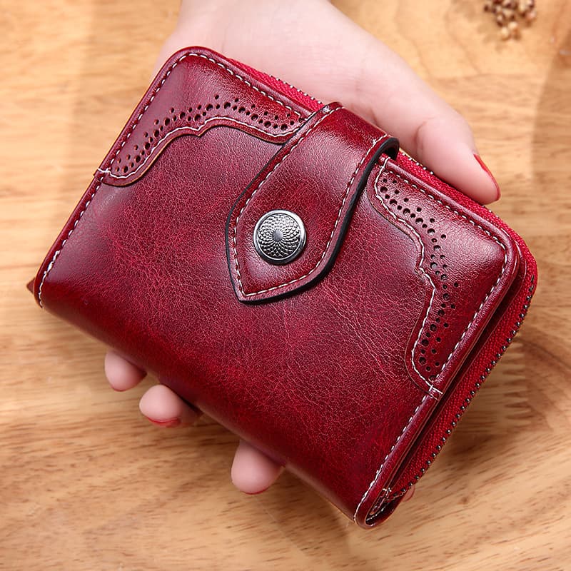 Retro Oil Wax Leather Women's Wallet Short Zipper Purse European And American Style Compact Synthetic Interior Daily Use
