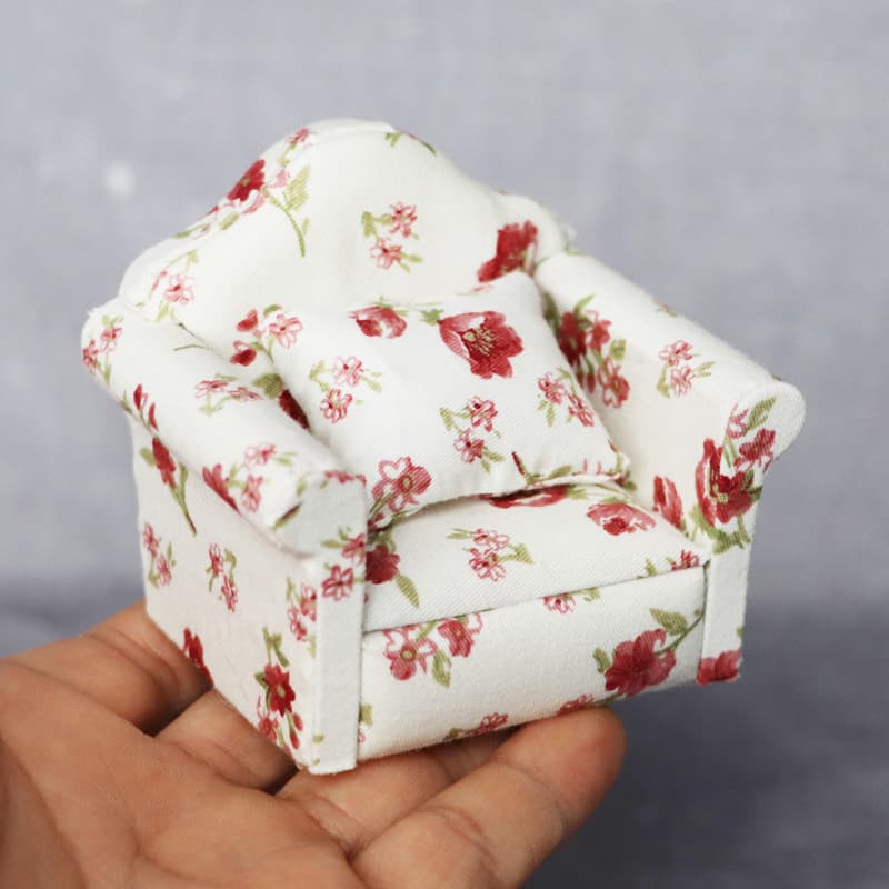112 Dollhouse Miniature Furniture Living Room Scene Model Bedroom Single Sofa Small Floral Pattern