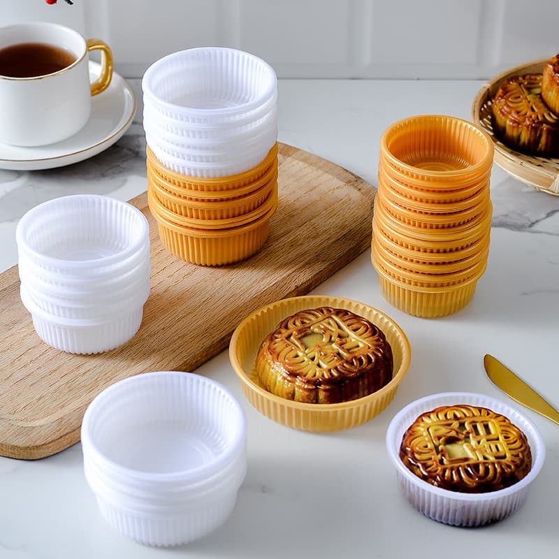 Thickened PP Single Lattice Round Gold Mid-Autumn Moon Cake Inner Packaging Blister Tray, 100 Pack