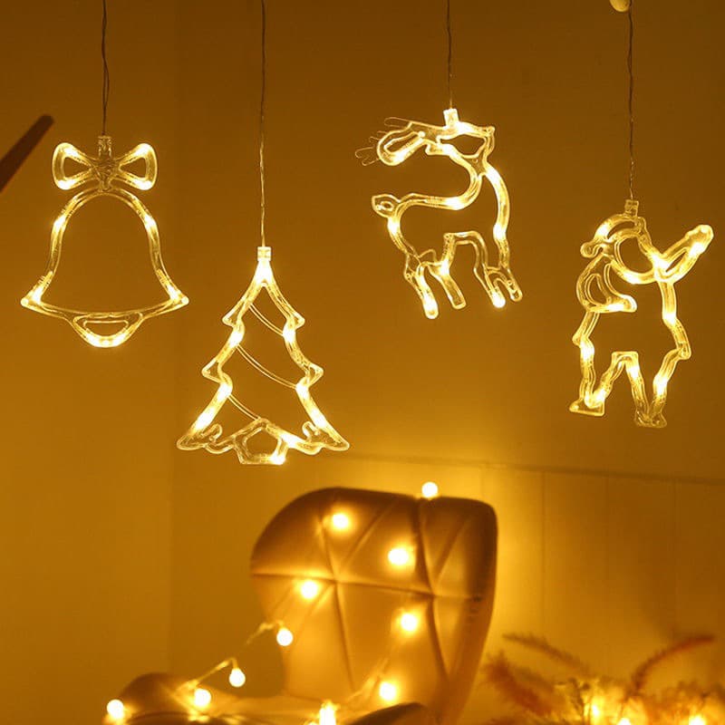 LED Christmas String Lights with Suction Cups for Window Display, Creative Christmas Decorative String Lights for Scene Setup, Wholesale Colorful Lights