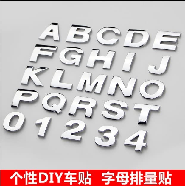 3D Metal Letter Car Emblem DIY Alphabet Number Car Sticker Tail Badge Silver