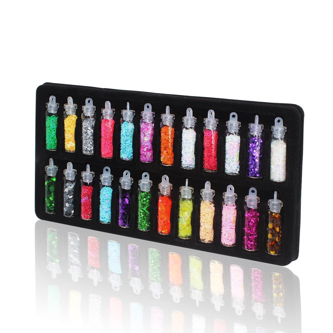 New Cross-border Nail Glitter Caviar Powder DIY Slime Accessories 24-Color Glass Bottle Nail Art Decoration Set