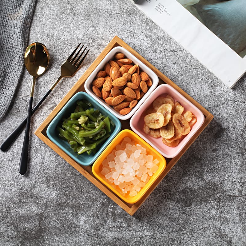 Nordic Creative Ceramic Divided Plate Condiment Dip Plate Snack Dessert Fruit Plate Square Shaped Home Living Large Main Course