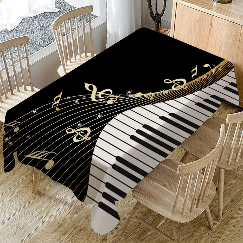 Amazon Wish Cross-Border Hot Selling Fashion Piano Print Linen Tablecloth Wholesale Linen Coffee Table Cloth Dining Table Cloth