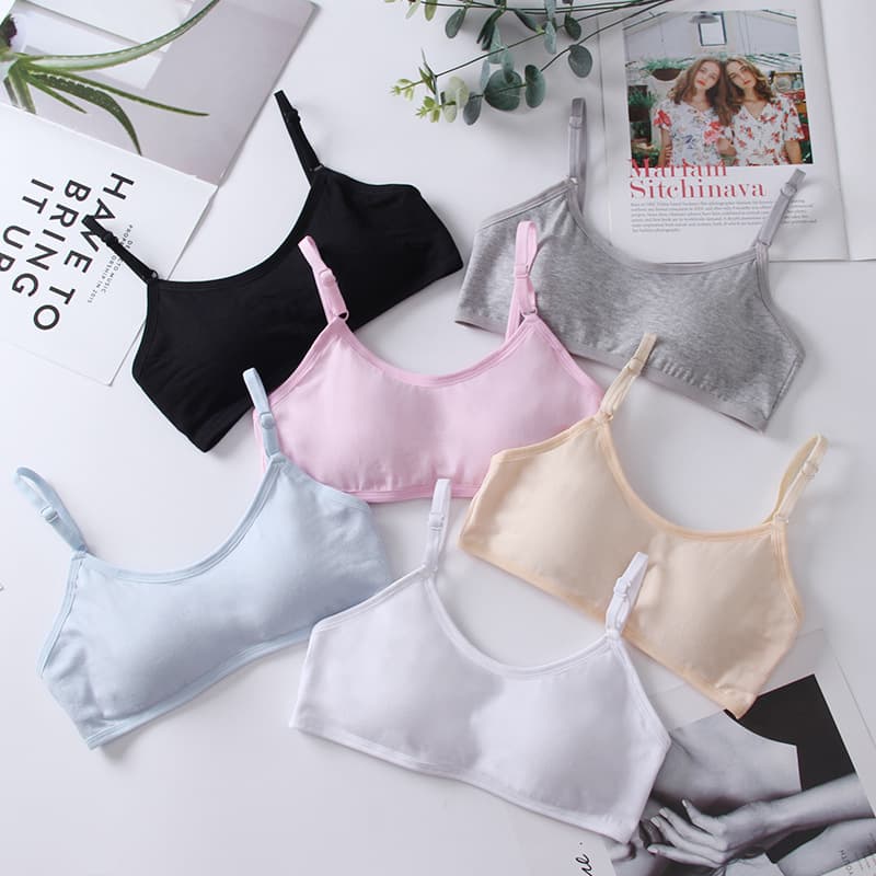 Pure Cotton Student Bra with Fixed Cups, Camisole with Pads for Running, Anti-Shake and Wardrobe Malfunction, Solid Color