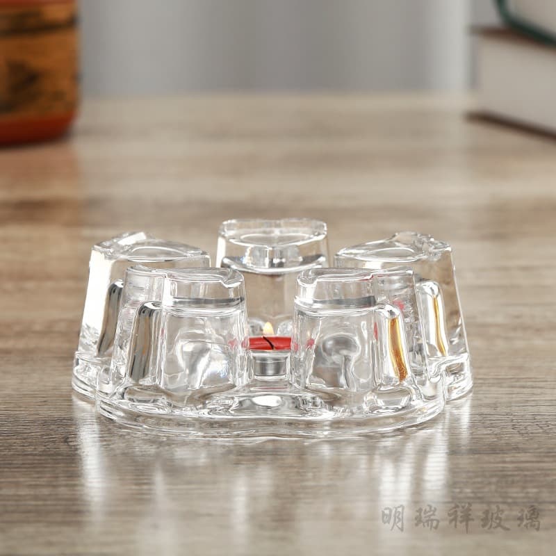 Glass Heating Base Tea Pot Warmer, Heart-shaped Transparent Crystal Heat Preservation Candle Warmer for Tea