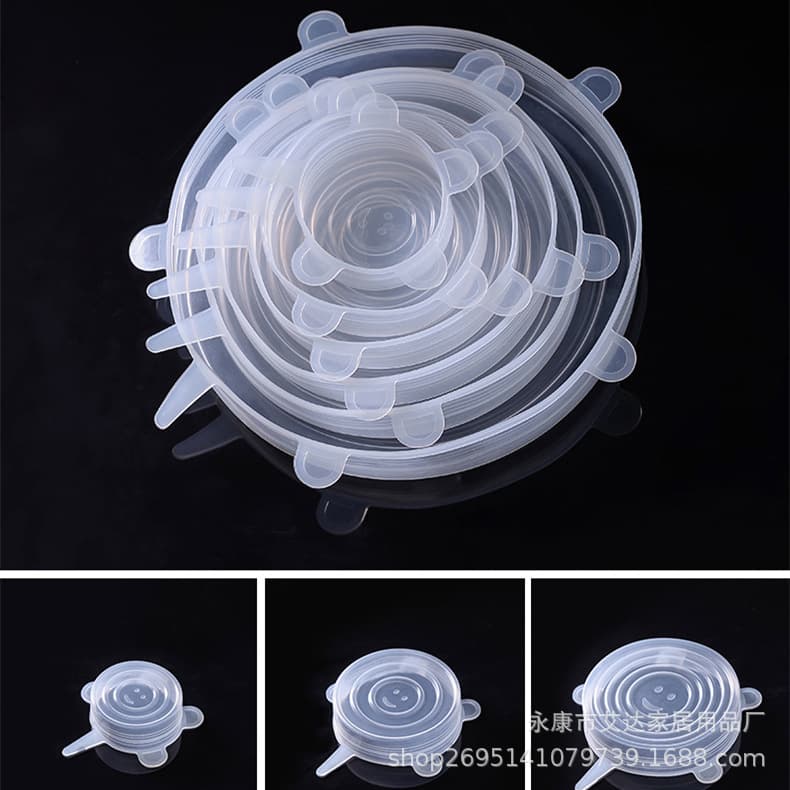 Factory direct sales of six-piece silicone food storage lid set, sealing lids, silicone food wrap, kitchen vacuum universal elastic lids.