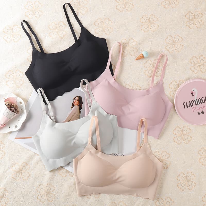 Comfortable Ice Silk Bra Women's Sexy Strap Backless Sleepwear Sports Bra Wireless Gathered Breathable Massage Full Cup Bra