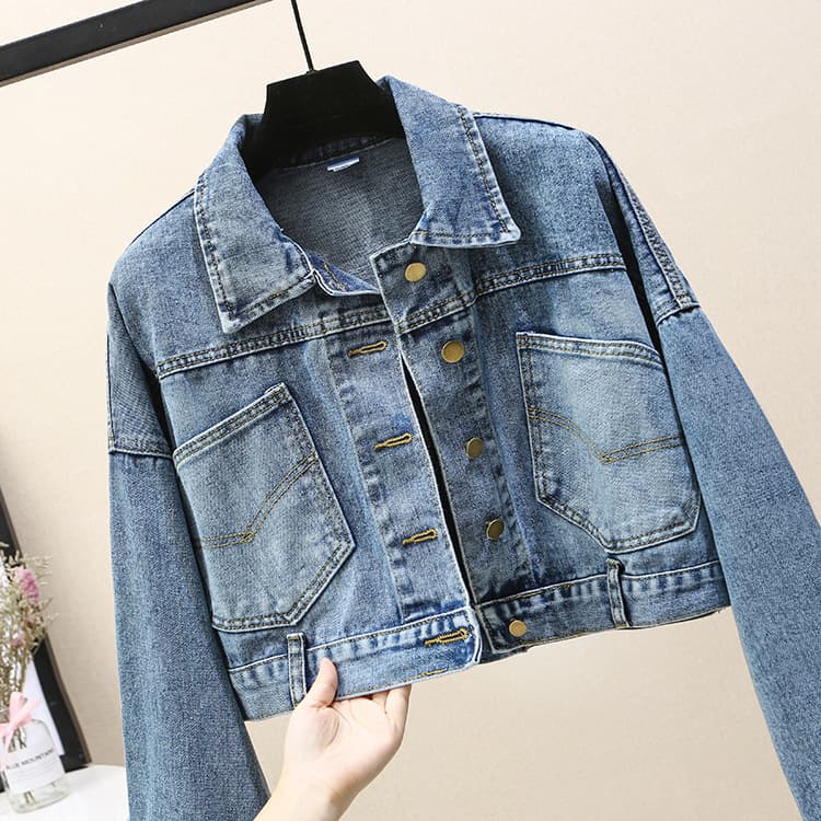 In Stock 2026 Spring/Fall New Retro Korean Batwing Sleeve Denim Jacket Women Short Versatile Loose BF Jacket