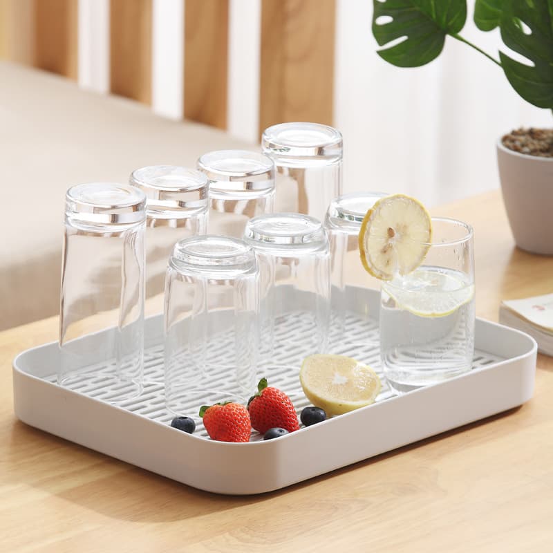 Plain Japanese-Style Double-Layer Kitchen Tray, Household Cup Holder Storage, Rectangular Fruit and Vegetable Drainer, Organizer, Tea Tray