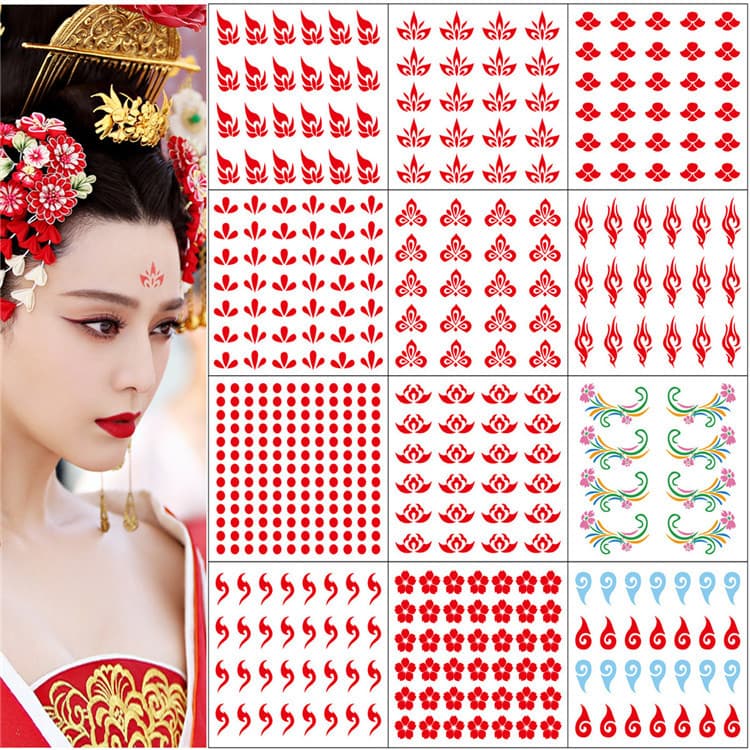 Wholesale Hanfu Flower Stamp Disposable Tattoo Stickers Ancient Children's Eyebrow Nail Art Tattoo Stickers Baby Beauty Mark