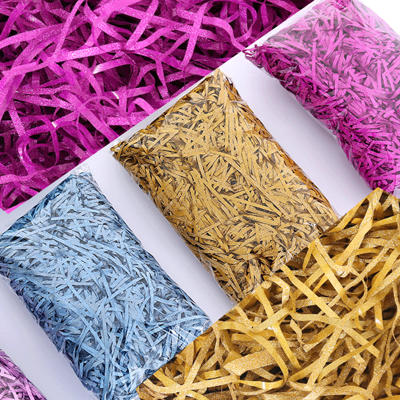 New Bulk Gold Glitter Shreds Colored Raffia Grass for Wedding Souvenir Candy Box Filling, Glitter Film Shimmer Paper Shreds