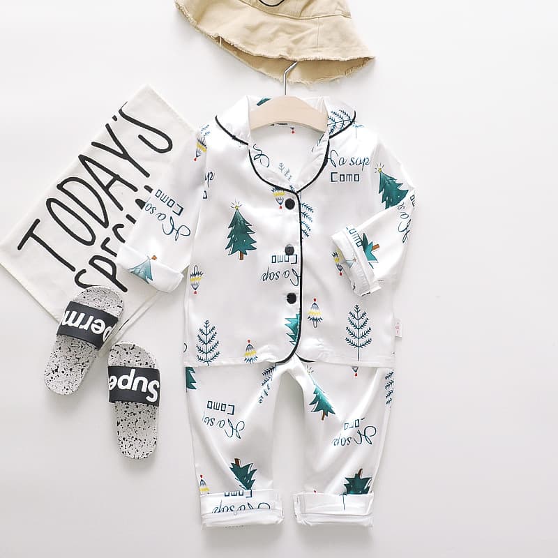Spring Autumn Thin Two-Piece Cartoon Pajama Set Single Button Home Clothes Comfortable Unisex Polyester Fiber Sleepwear