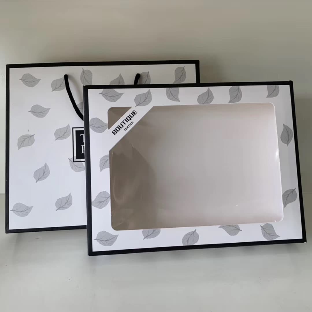 Windowed Double Towel Gift Box with Leaf Design, Elegant and Atmospheric Two-Towel Gift Set, Heaven-and-Earth Lid Gift Box
