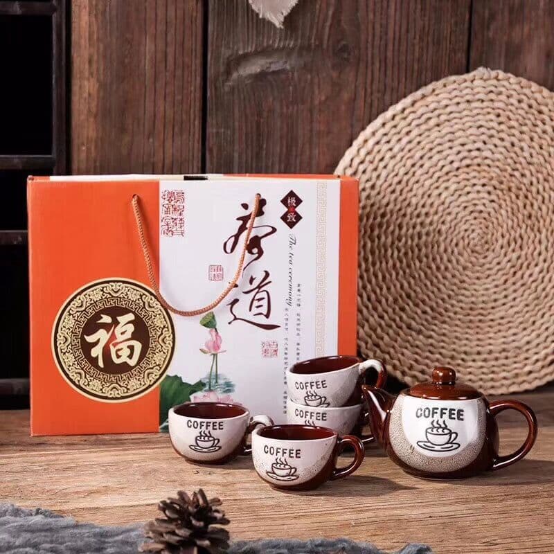 Ceramic coffee cup tea set five-piece set Kung Fu tea set gift box set 9.9 yuan store daily necessities department store event gift