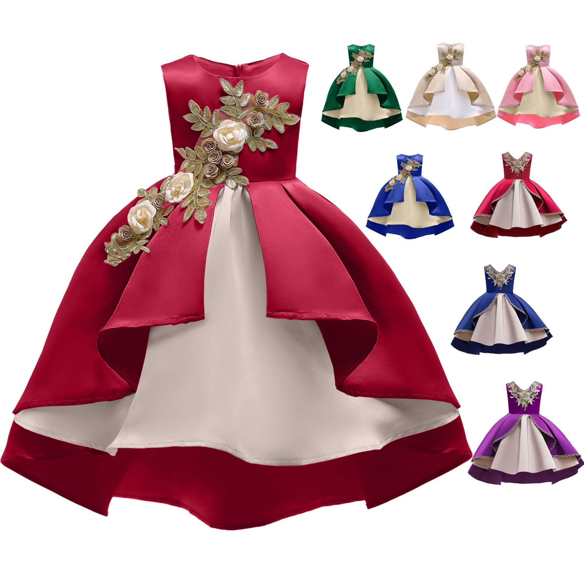 Embroidered Children's Dress Performance Evening Gown Girls' Princess Puffy Skirt Cotton Polyester Blend Child Fashion