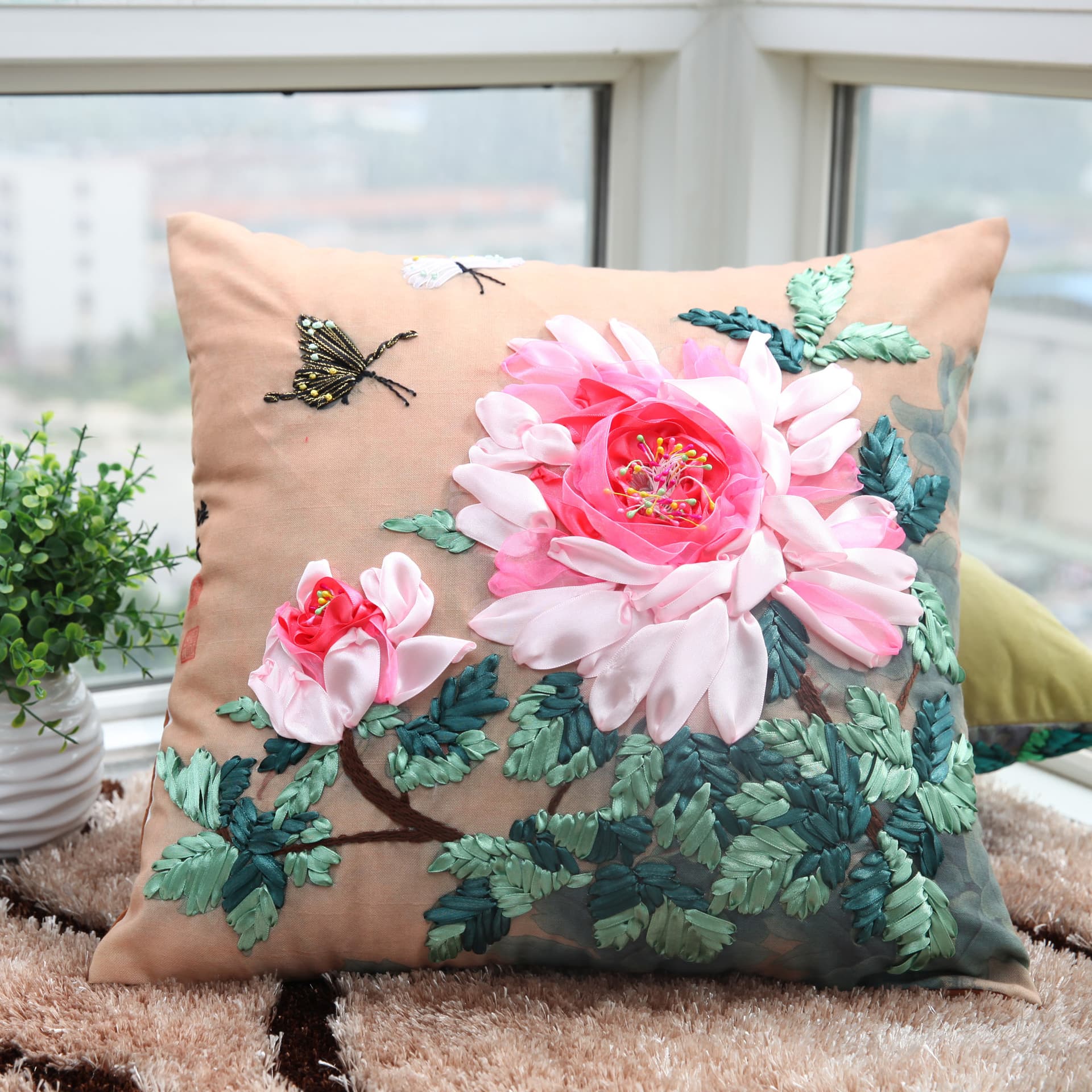 New style ribbon embroidery pillow case handmade diy material package cushion cover living room three-dimensional cross stitch one piece drop shipping