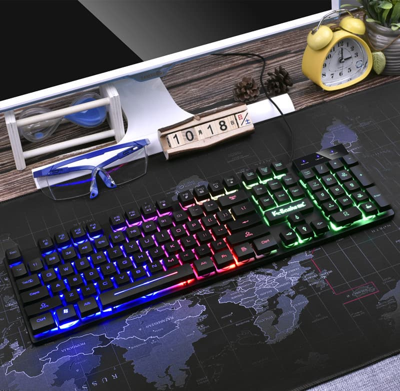 Razer Viper KM320 Wired Keyboard and Mouse Combo with Floating U+U Design, Orange Translucent Text, and Crack Pattern.
