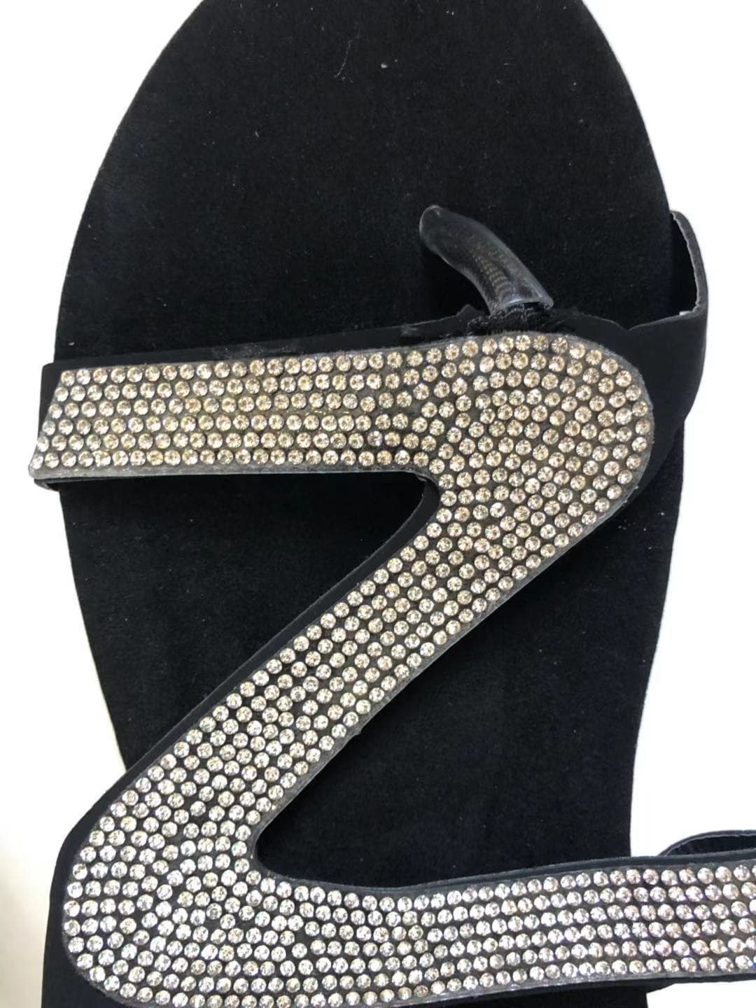 Cross-Border Autumn Velvet Rhinestone Women's Slide Sandals One-Strap Flat Heel Women's Shoes Factory Wholesale