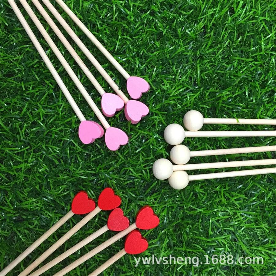 Disposable Wooden Coffee Stirrers, Heart-Shaped Round Wood Beads, Dessert Party Decoration Lollipop Wood Sticks