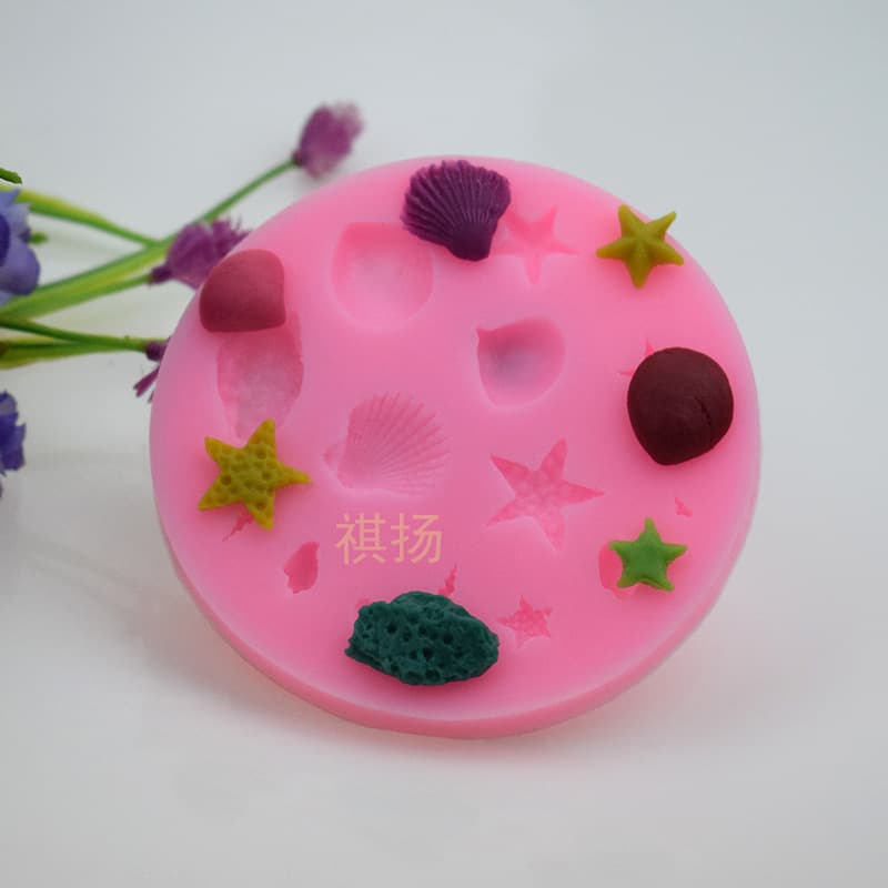 Factory Supply Ocean Style Seashell Starfish Liquid Fondant Mold DIY Chocolate Cookie Baking Clay Mold