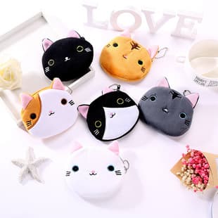 Creative Cute Cartoon Japanese and Korean Style Student Women's Zipper Mini Key Coin Purse, Cute Cat Zero Wallet