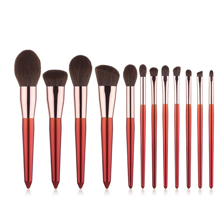 New 12-Piece Cherry Red Makeup Brush Set Portable Orange-Red Cosmetic Brushes Makeup Tool Set
