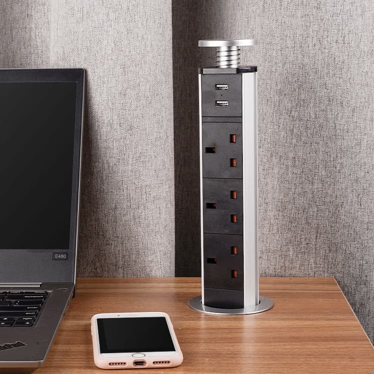 British Standard 3-Position Desktop Pop-Up Socket with USB Hidden Desktop Socket for Electrical Engineering Cabinet