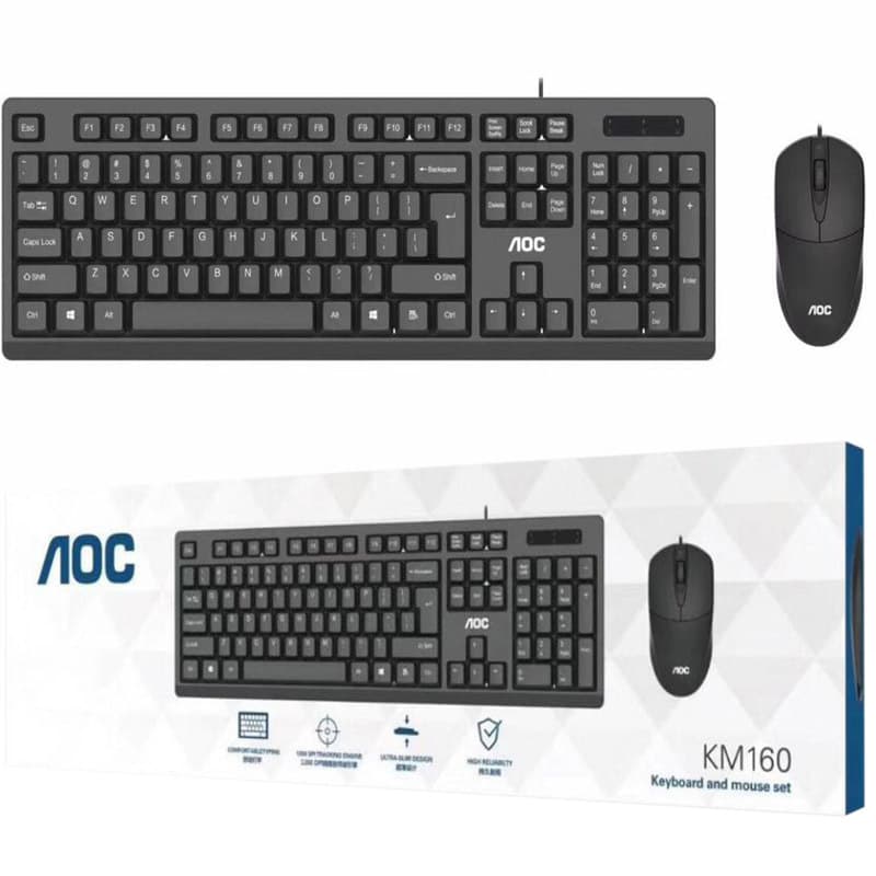 Wholesale AOC KM160 Wired Keyboard and Mouse Combo for Gaming, Office, Home Use, USB Desktop Keyboard and Mouse Set