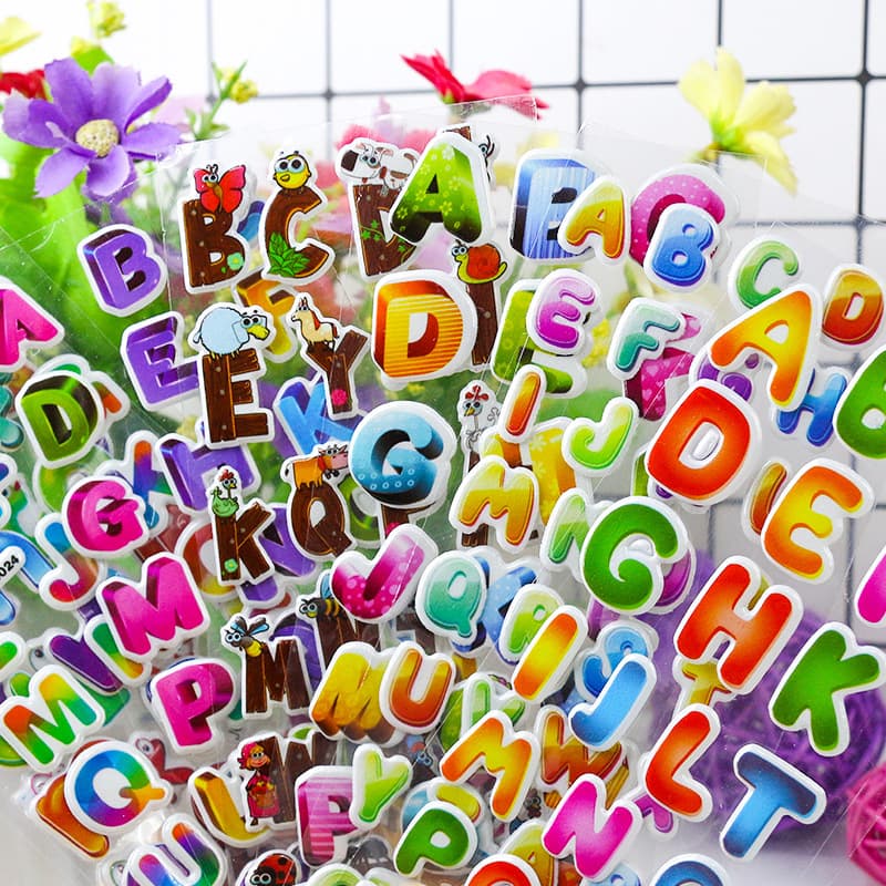 Factory direct sales of children's English alphabet stickers, educational 3D stickers, kindergarten reward bubble stickers.