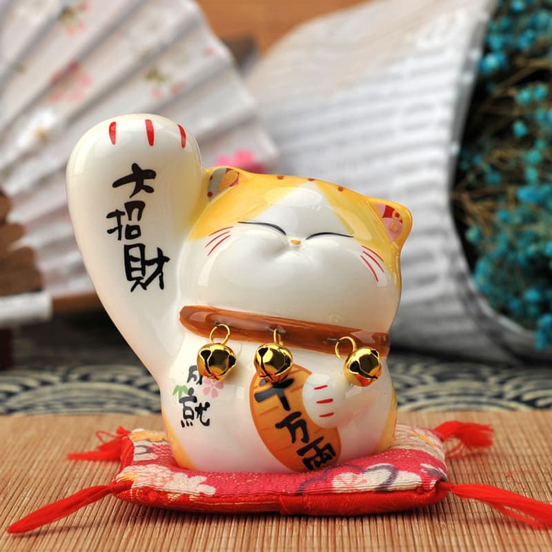Jinshi Workshop Boston Big Hand Mini Lucky Cat Ceramic Ornament Wedding Gift Home Decoration Car Ornament