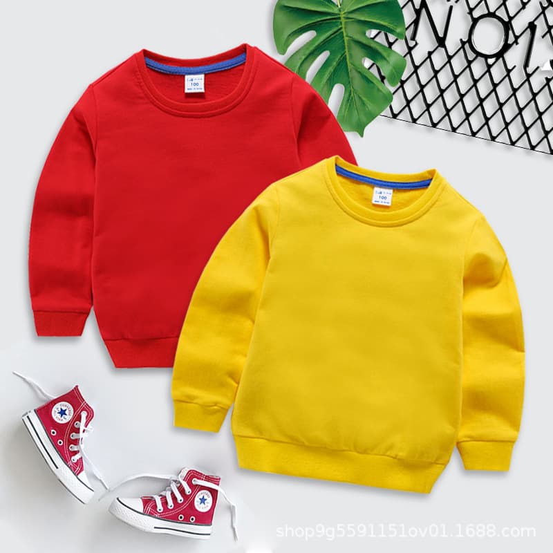 Children's Clothing 2025: Solid Color Sweatshirts for Toddlers and Young Children, Long-Sleeved Cotton Tops, Blank Base Layers