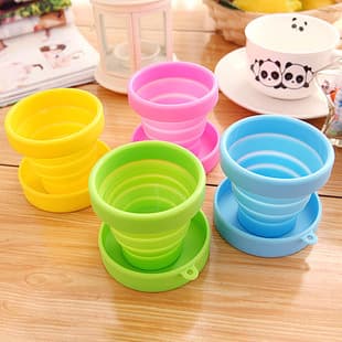 Food-Grade Silicone Foldable Cup Heat-Resistant Candy Colors Travel Outdoor Sports Telescopic Advertising Cup with Lid for Mouth Rinsing
