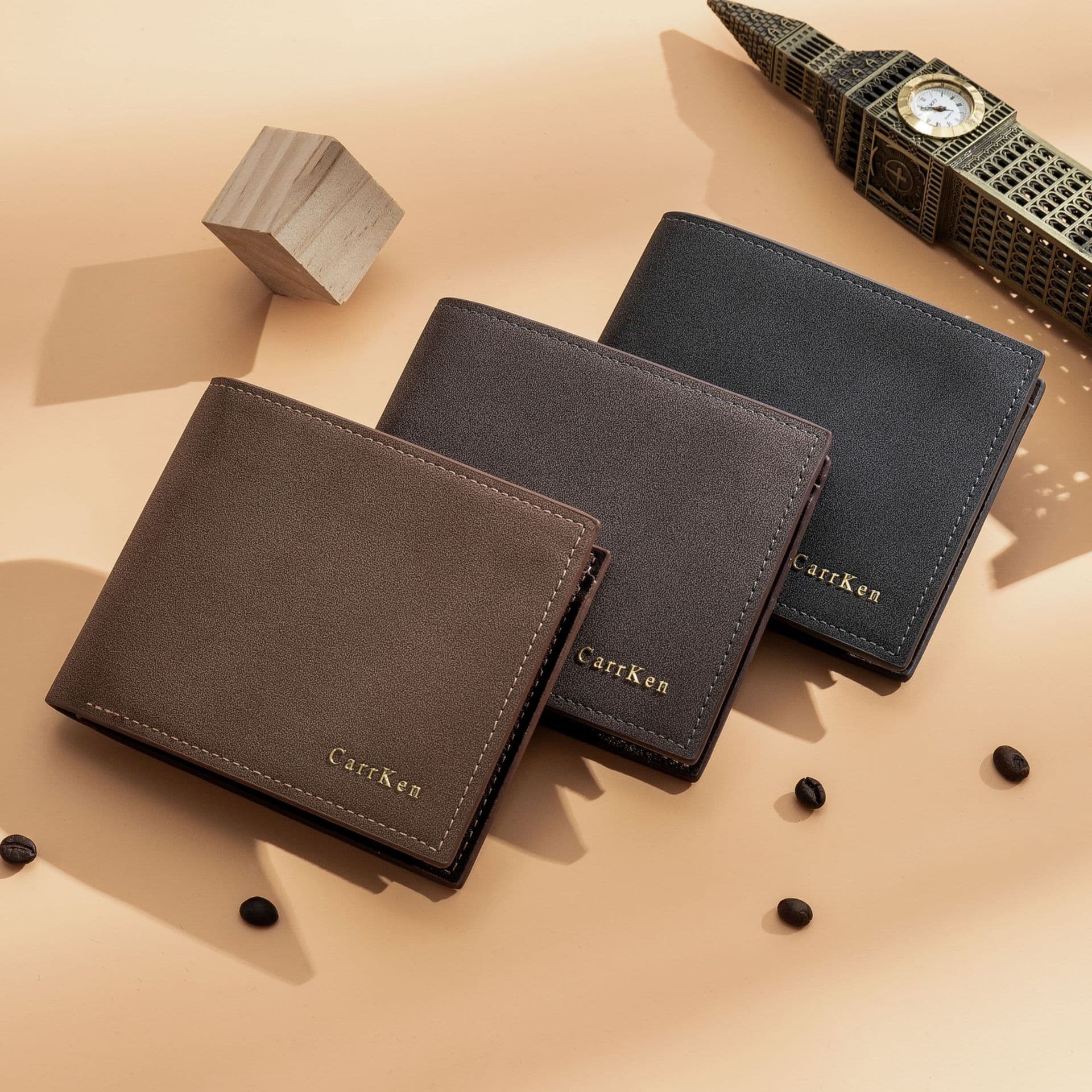 Cross-border supply retro frosted men's short wallet horizontal style casual multi-card slot wallet three-fold loose-leaf PU wallet