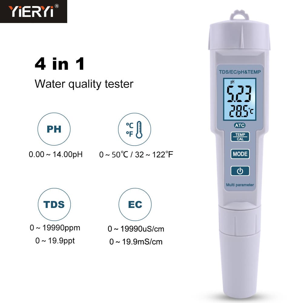 PH-686 Four-in-One pH/EC/TDS/Temperature Test Pen Acidity and Alkalinity Hardness Conductivity Water Quality Test Pen