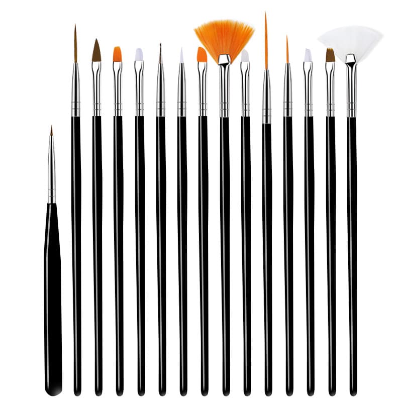 Manzilin Nail Art Tool Kit 15pcs Silicone Crystal Painting Brush Drill Dotting Pen Manicure Set Portable Wood Handle Brushes